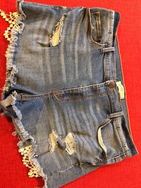 Mudd Distressed Blue Jean Shorts with Lace Trim